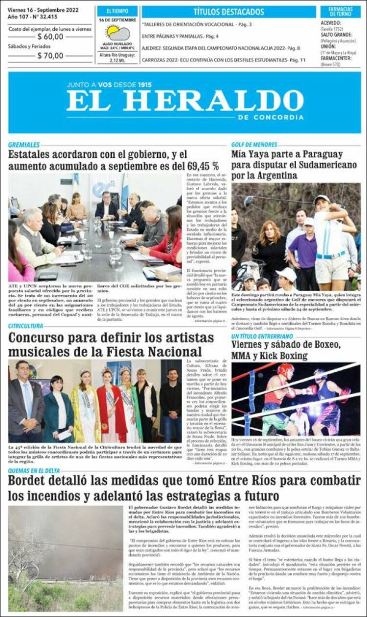 Portada de El Heraldo de Concordia (Argentina)