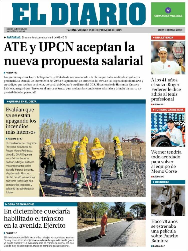 Portada de El Diario de Paraná (Argentina)
