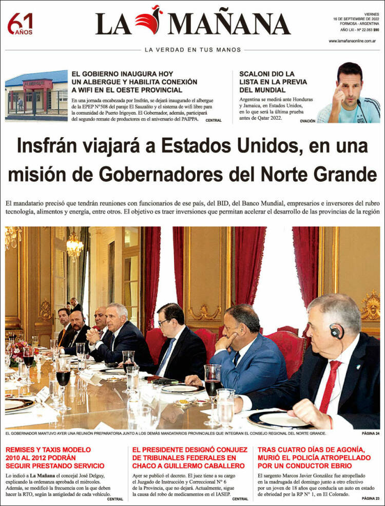 Portada de Diario La Mañana (Argentina)