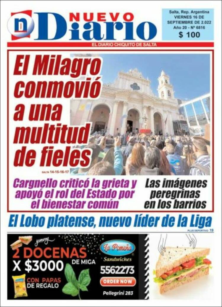 Portada de Nuevo Diario de Salta (Argentina)