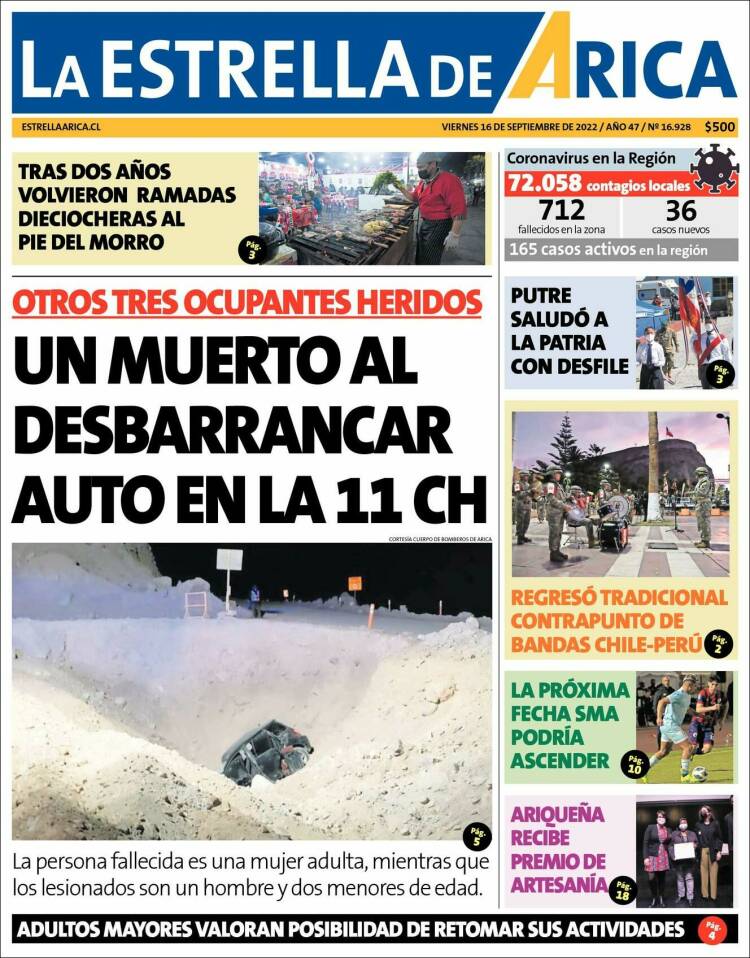 Portada de La Estrella de Arica (Chile)