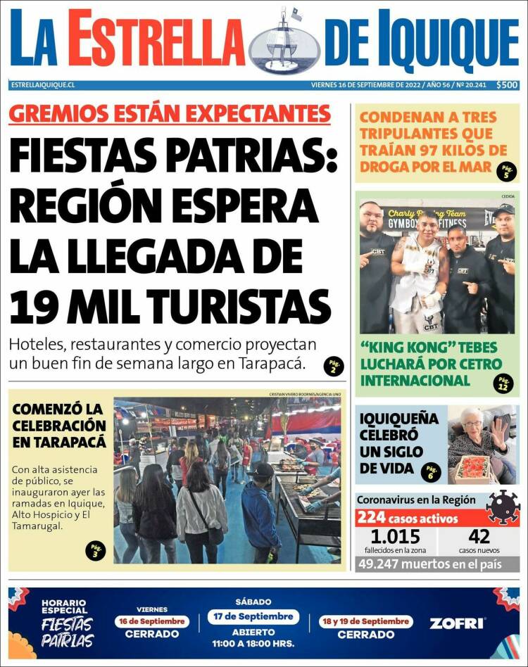 Portada de La Estrella de Iquique (Chile)