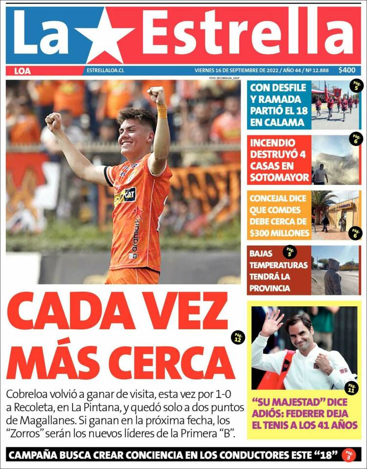 Portada de La Estrella de Loa (Chile)