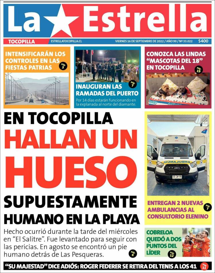 Portada de La Estrella de Tocopilla (Chile)