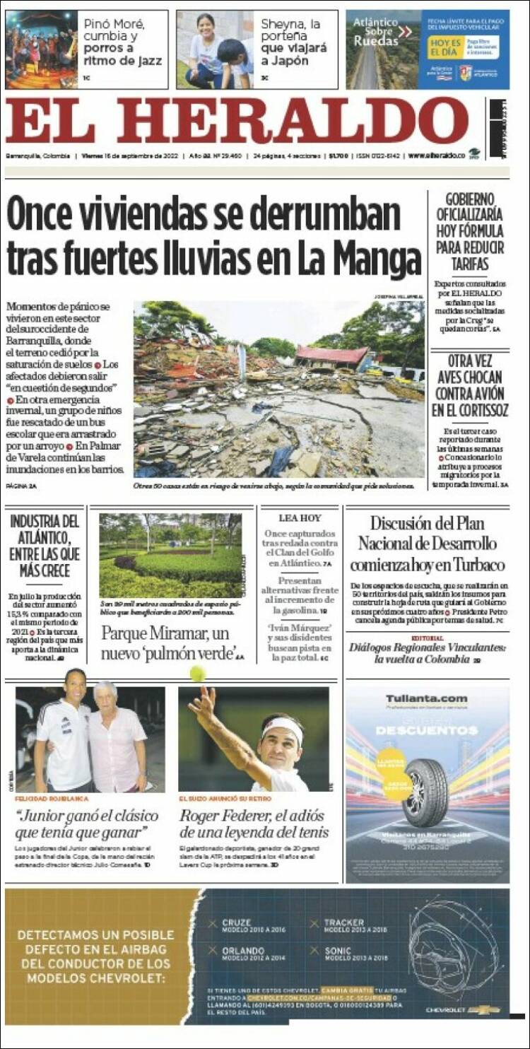 Portada de El Heraldo (Colombia)