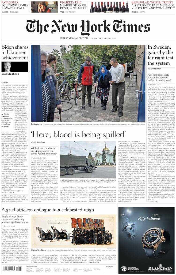 Portada de International New York Times (Europa)