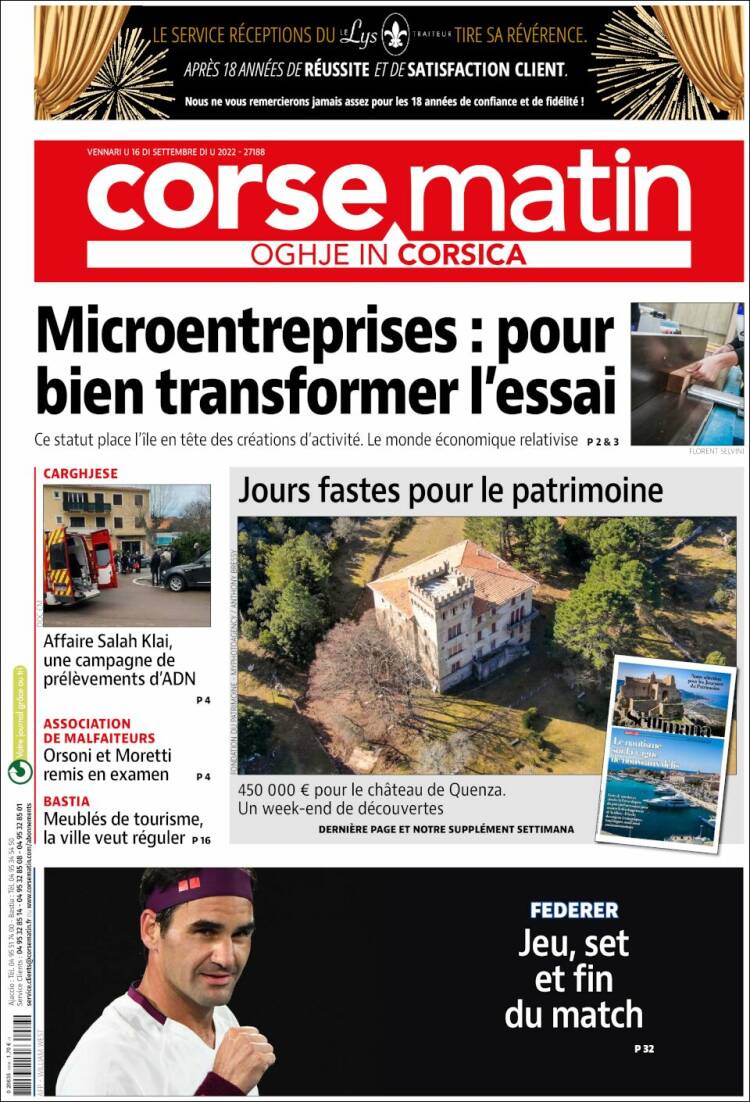Portada de Corse-Matin (Francia)