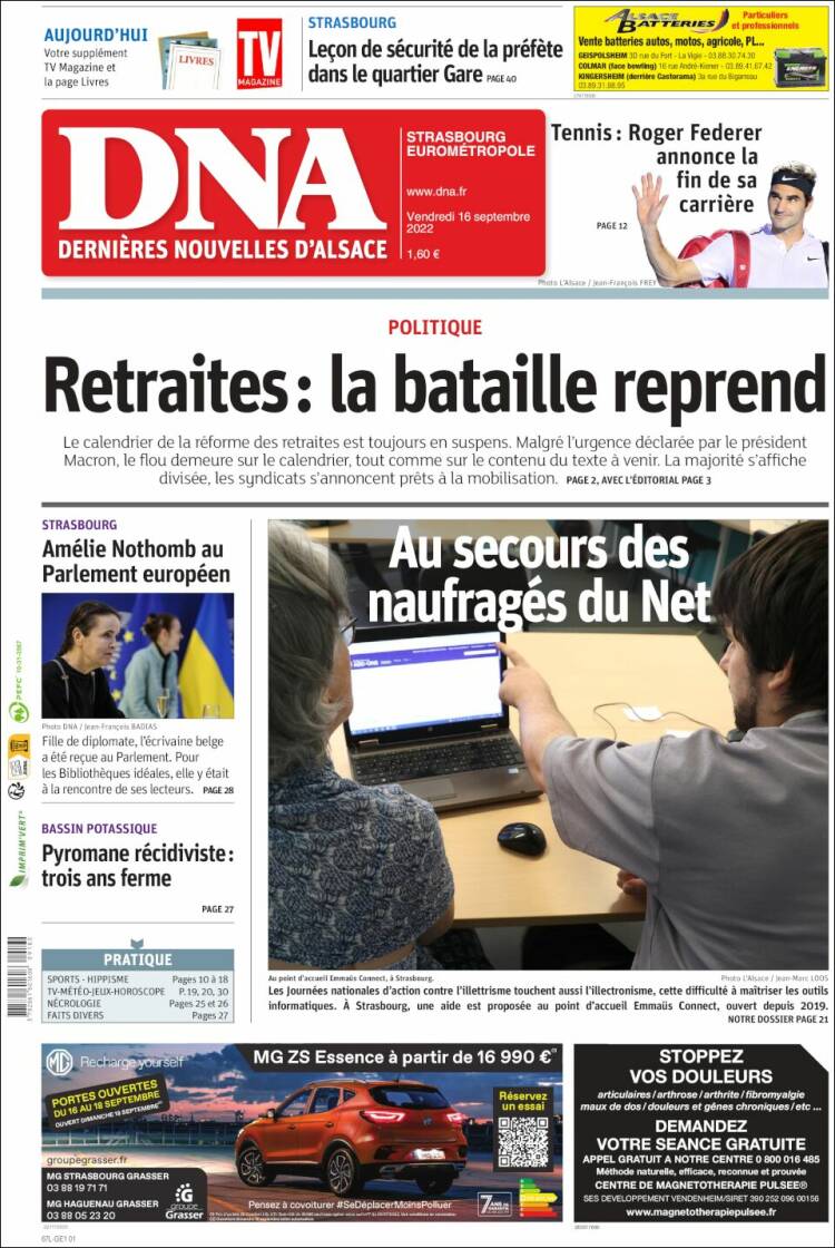 Portada de Les Dernières Nouvelles d'Alsace (Francia)