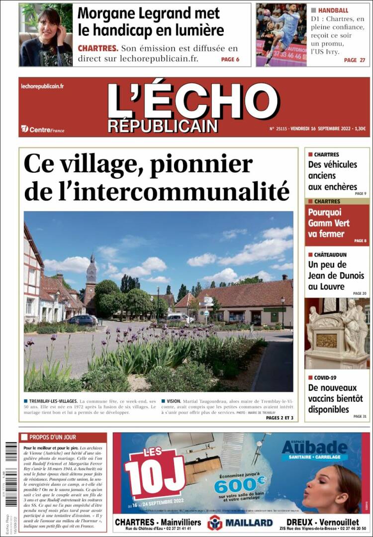 Portada de L'Echo Républicain (Francia)