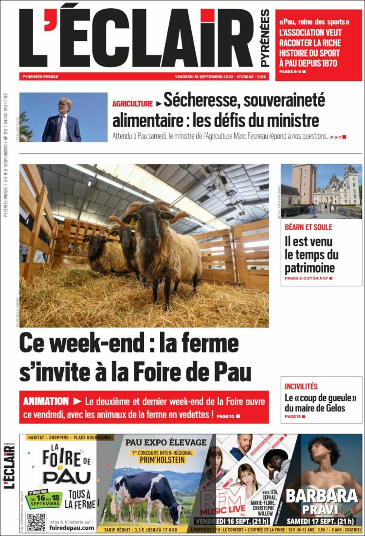 Portada de L'Eclair des Pyrénées (Francia)