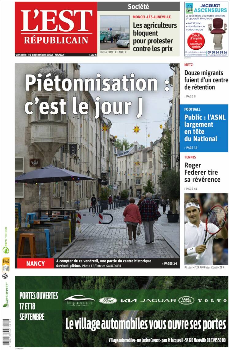 Portada de L'Est Republicain (Francia)