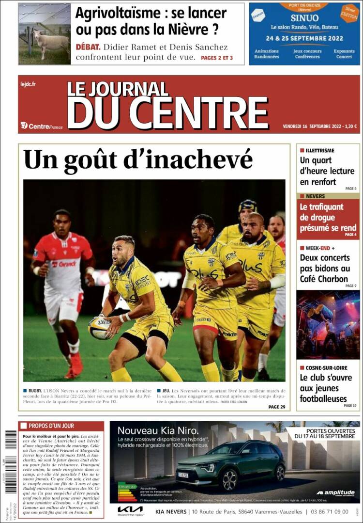 Portada de Le Journal du Centre (Francia)