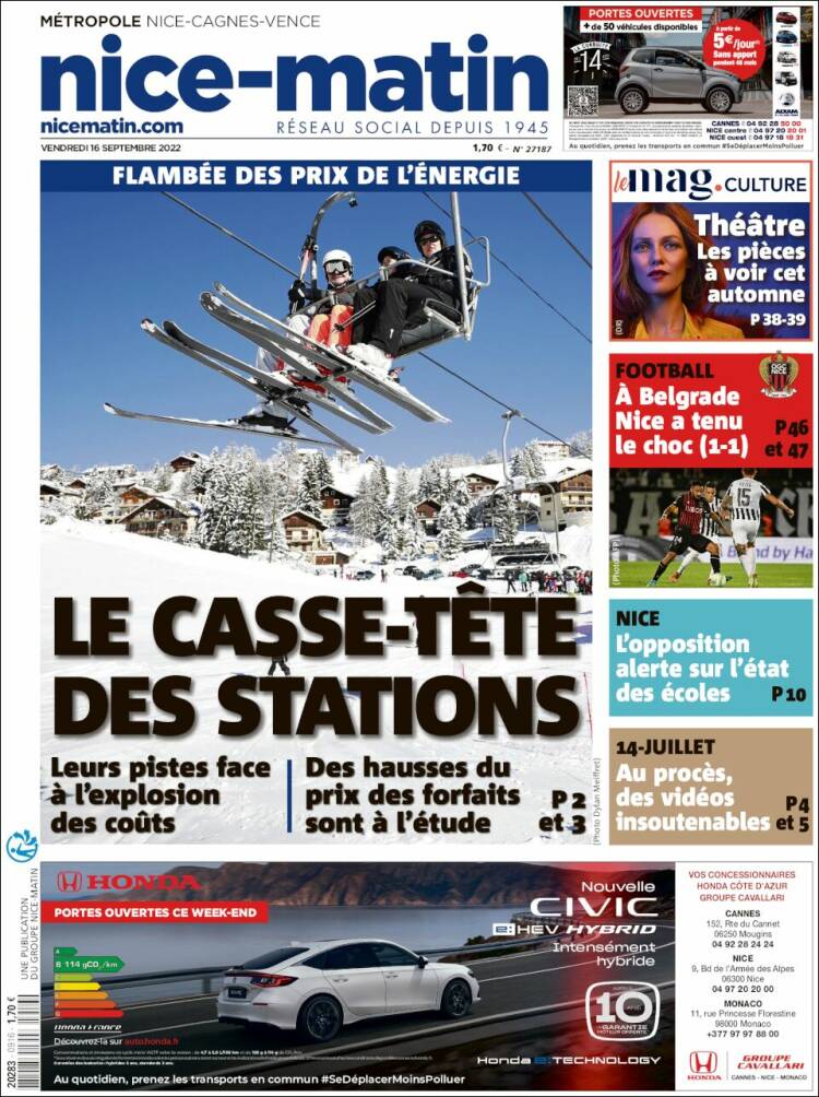 Portada de Nice-Matin (Francia)
