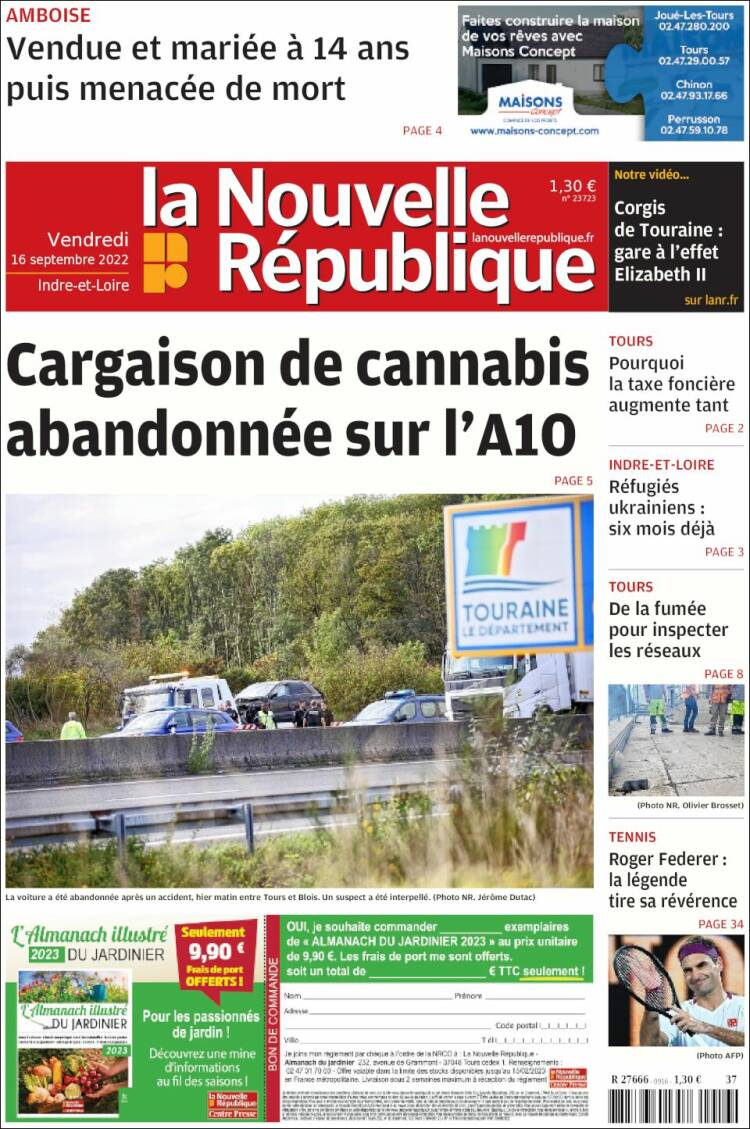 Portada de La Nouvelle Republique (Francia)
