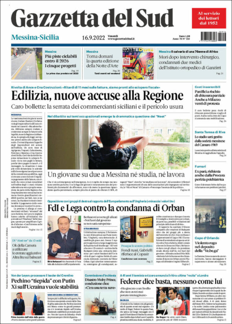 Portada de Gazzetta del Sud (Italia)