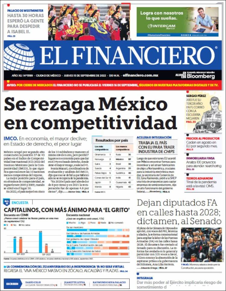 Portada de El Financiero (Mexico)