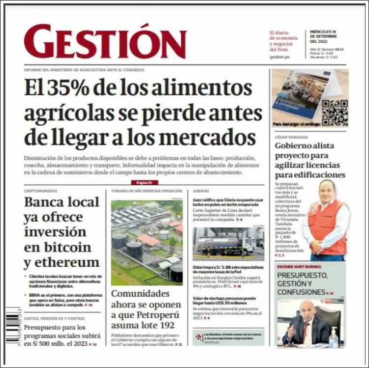 Portada de Diario Gestión (Perú)