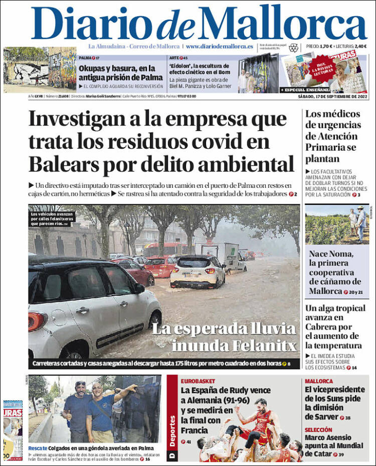 Portada de Diario de Mallorca (España)