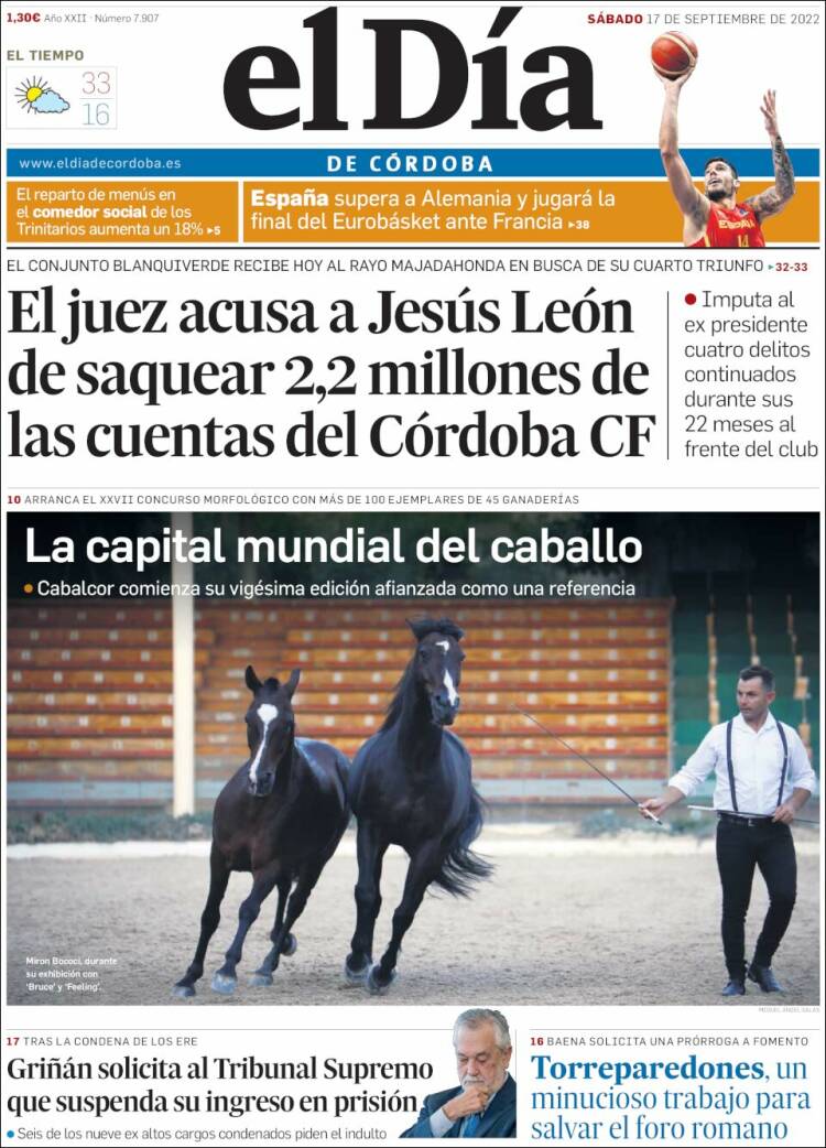 Portada de El Día de Córdoba (España)