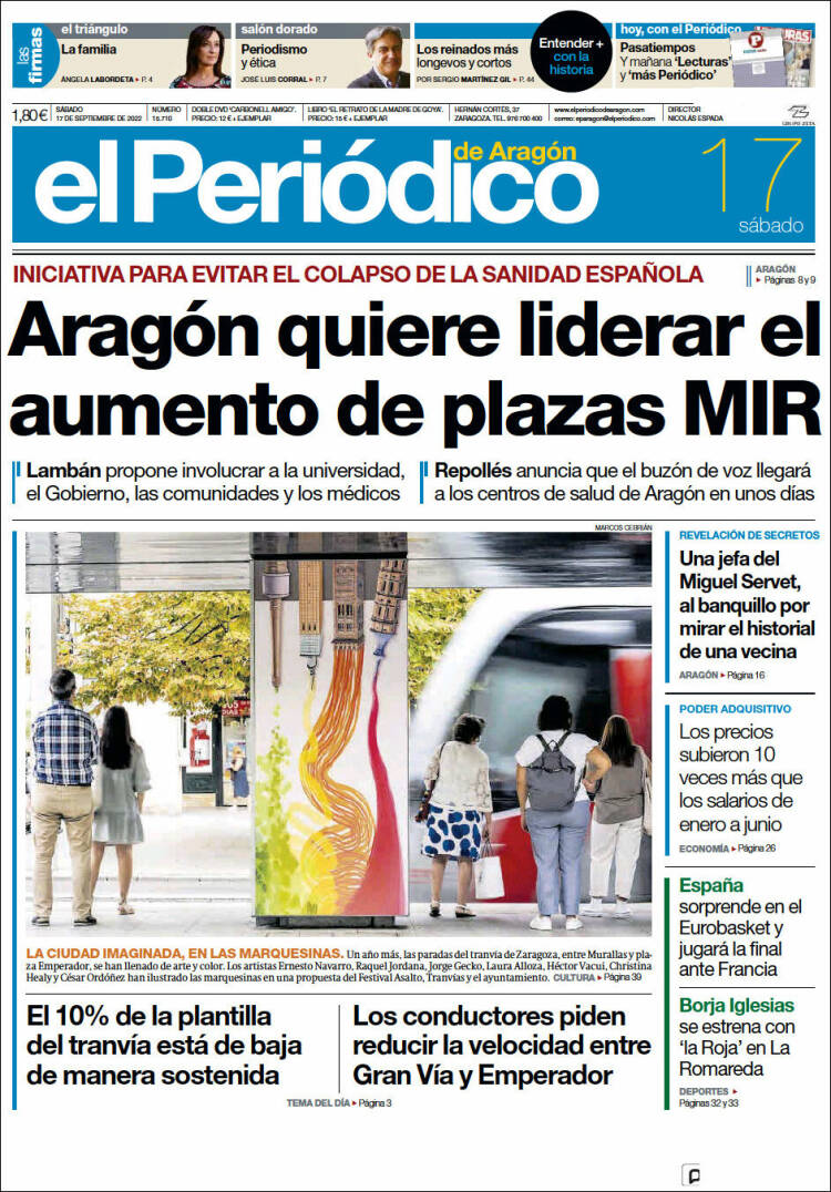 Portada de El Periódico de Aragón (España)