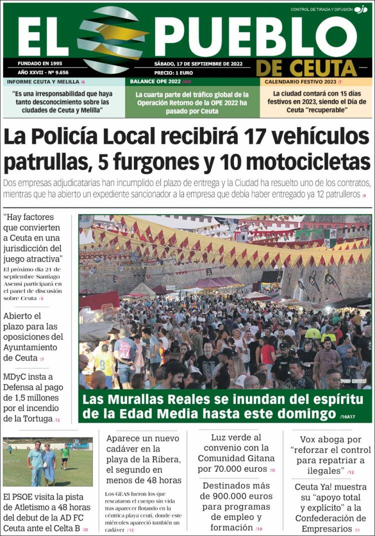 Portada de El Pueblo de Ceuta (España)