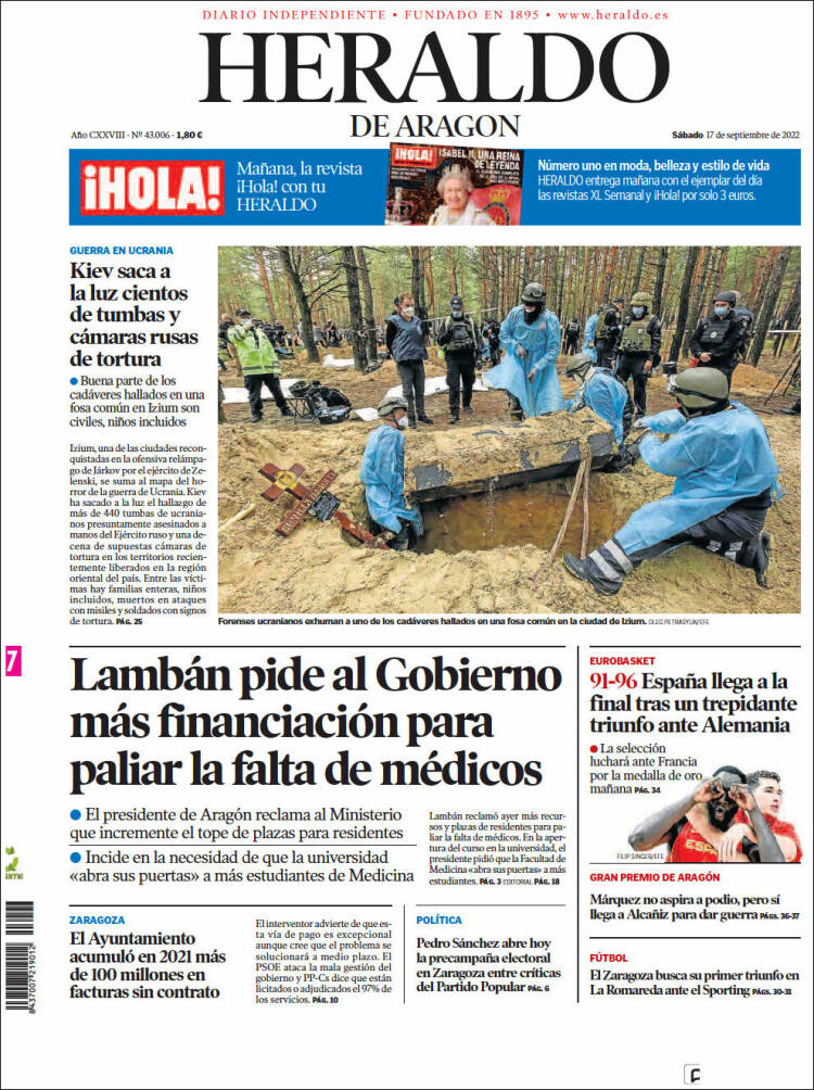 Portada de Heraldo de Aragón (España)