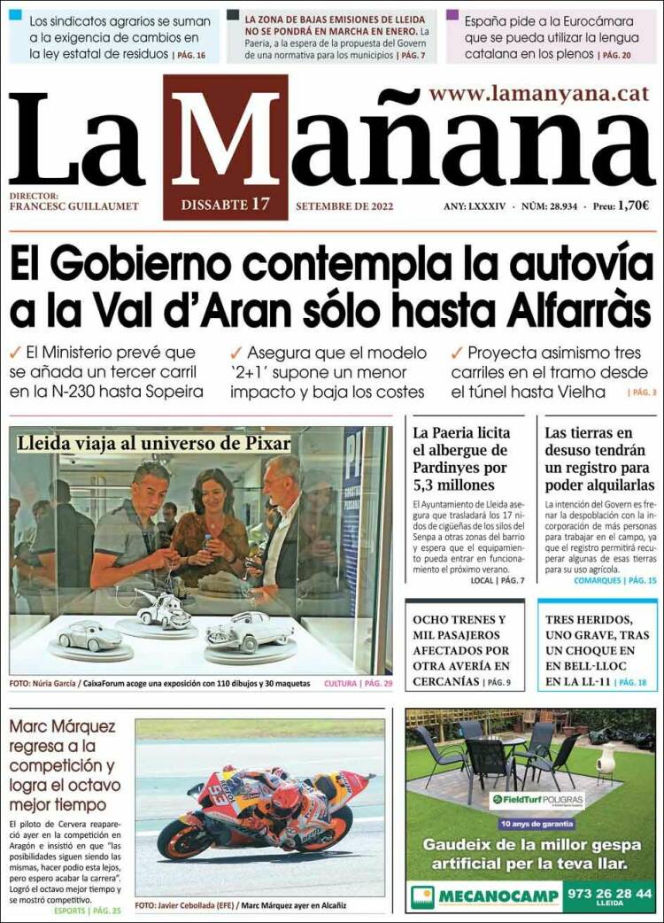 Portada de La Mañana - Diari de Ponent (España)