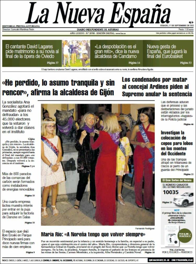 Portada de La Nueva España (España)