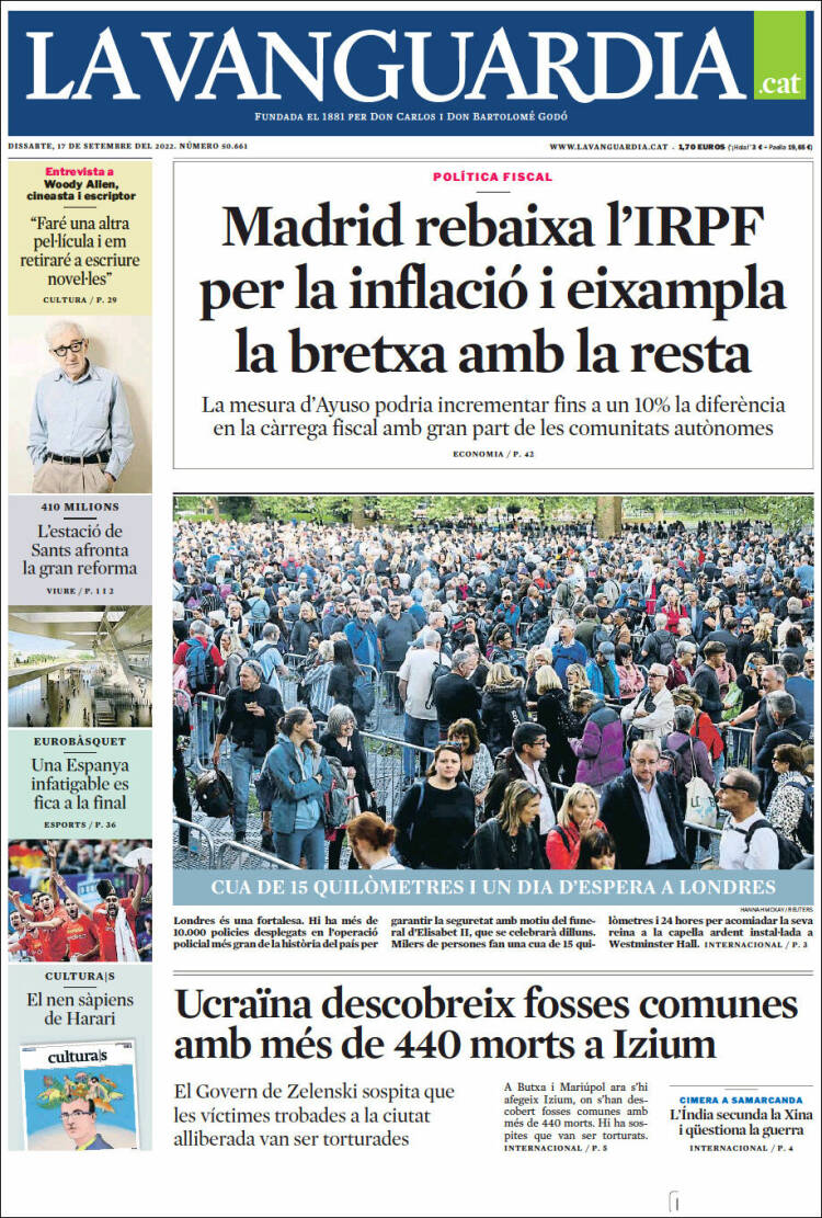 Portada de La Vanguardia (España)
