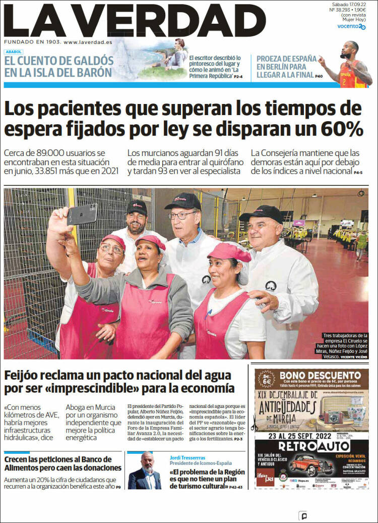 Portada de La Verdad de Murcia (España)