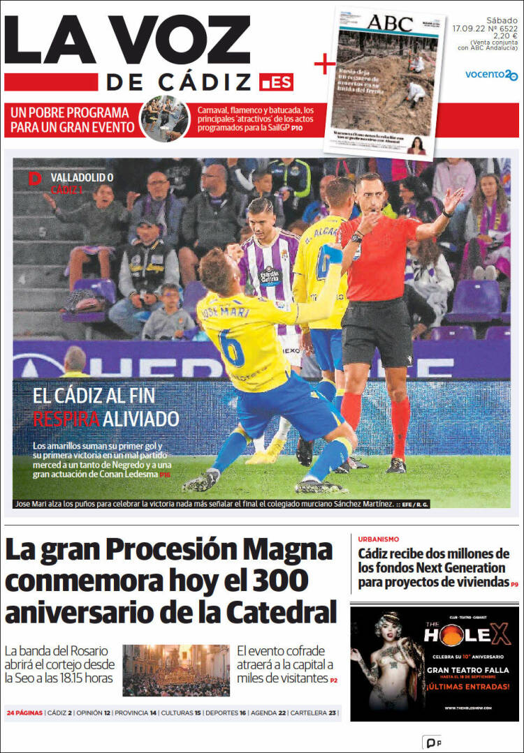 Portada de La Voz de Cádiz (España)