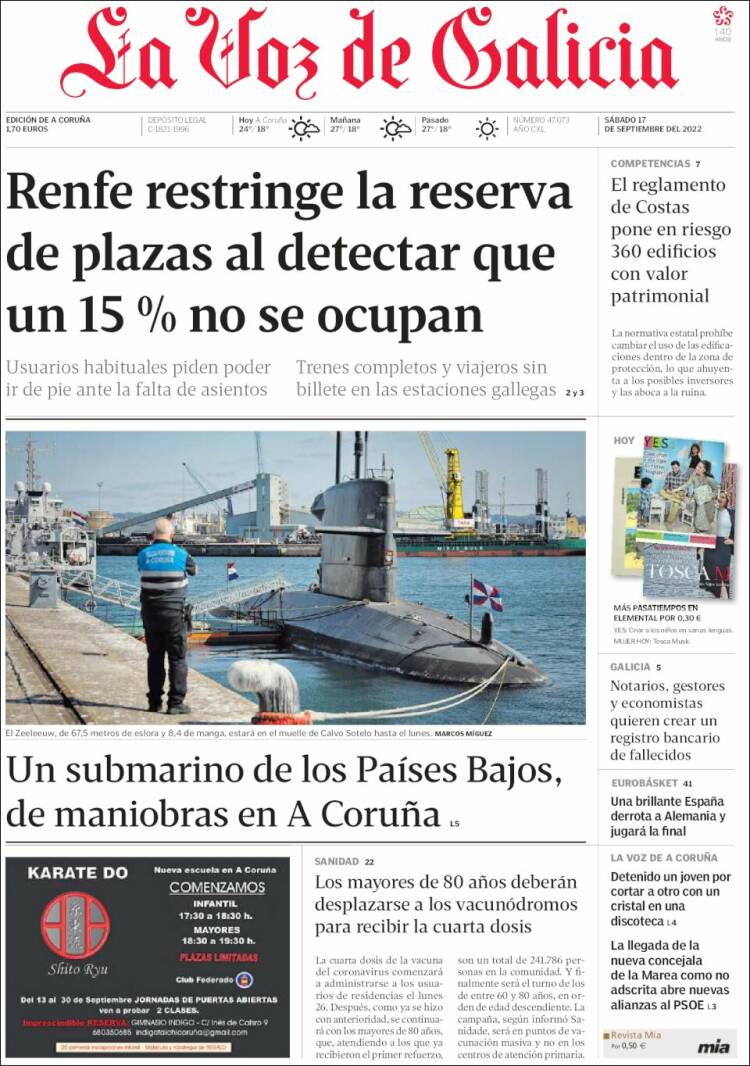 Portada de La Voz de Galicia (España)