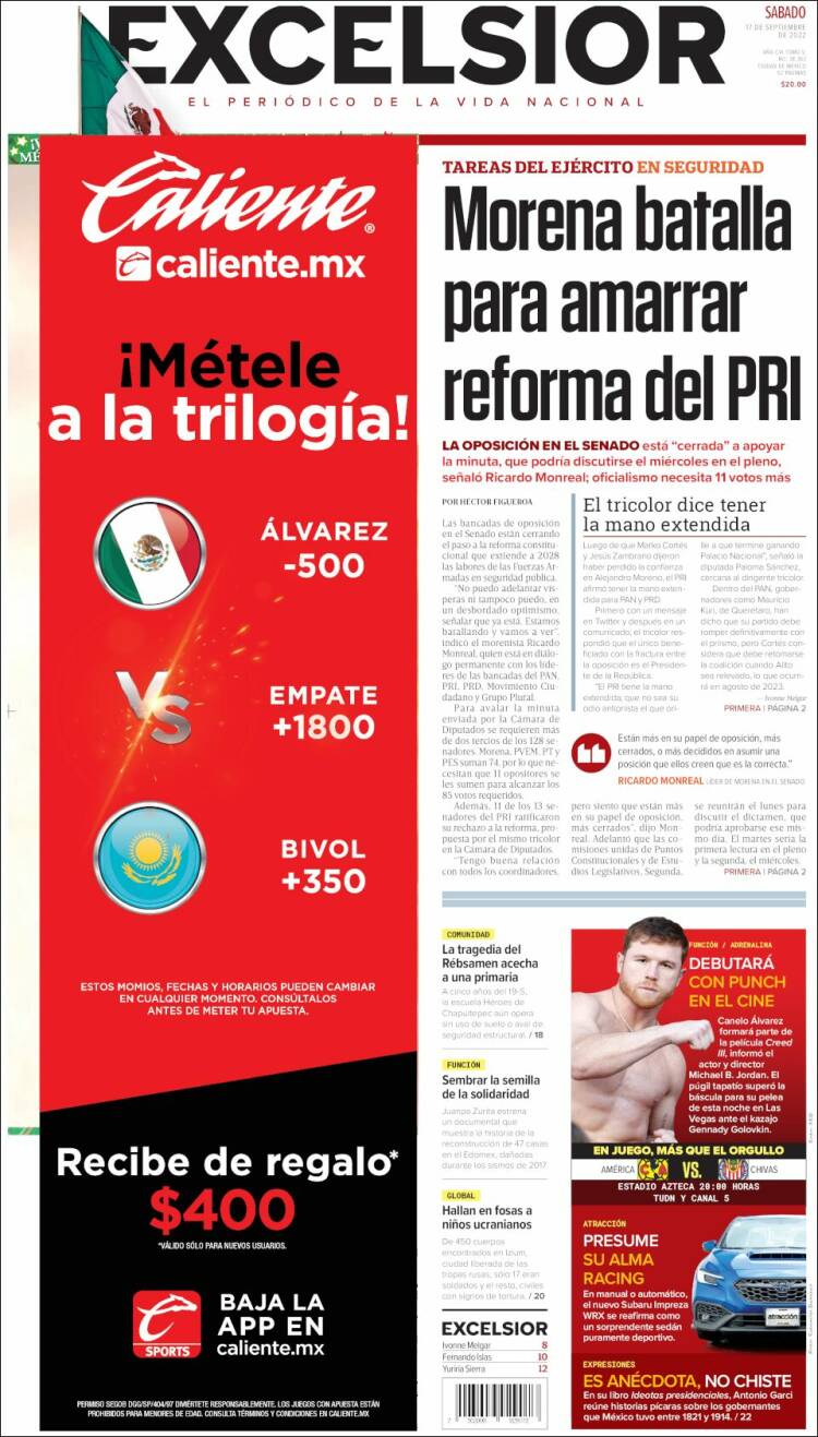 Portada de Excelsior (M&eacute;xico)