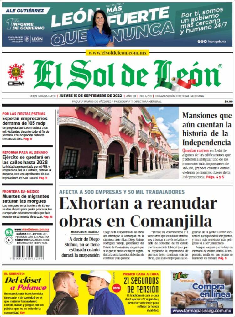 Portada de El Sol de León (M&eacute;xico)