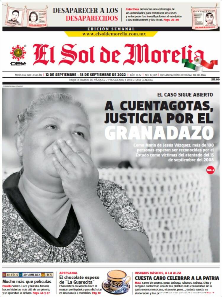 Portada de El Sol de Morelia (M&eacute;xico)
