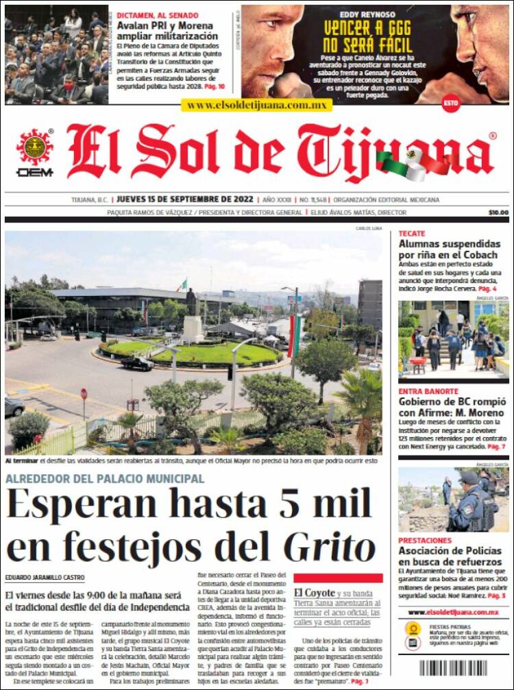 Portada de El Sol de Tijuana (M&eacute;xico)