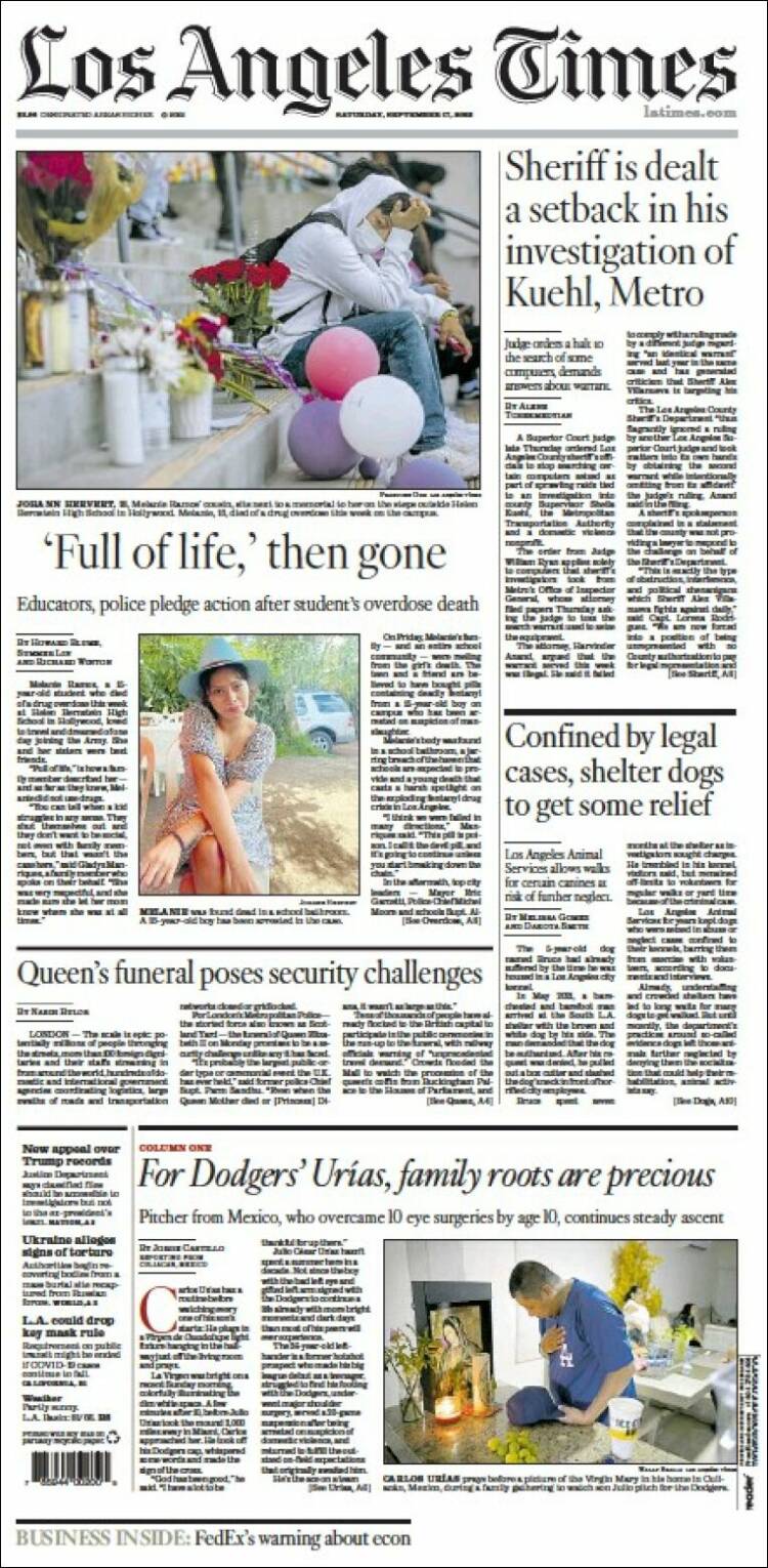 Portada de Los Angeles Times (USA)