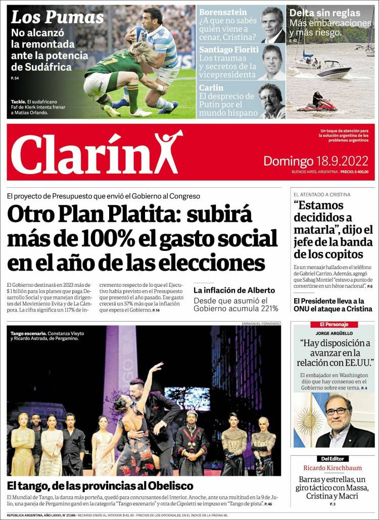 Portada de Clarín (Argentina)