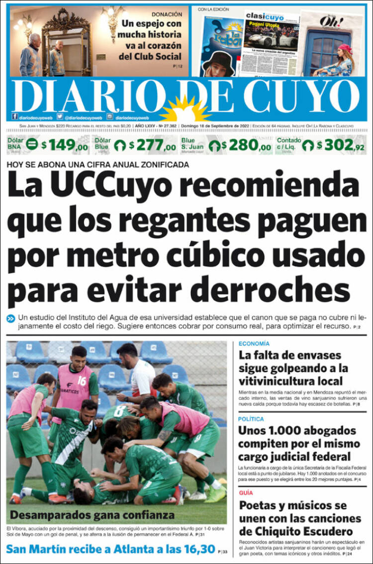 Portada de Diario de Cuyo (Argentina)