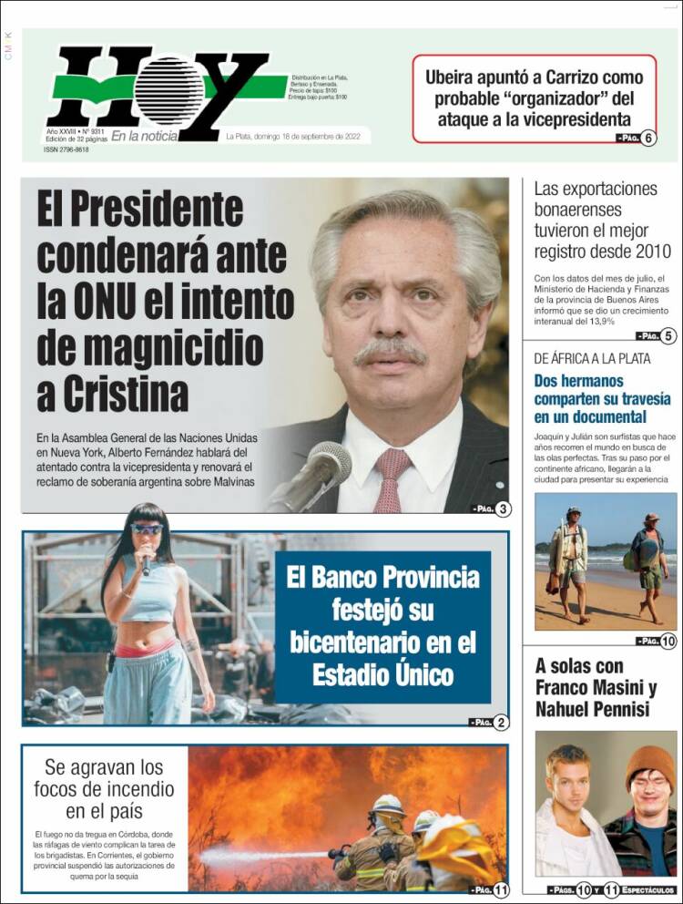 Periódico Diario Hoy Argentina Periódicos De Argentina Edición De Domingo 18 De Septiembre 