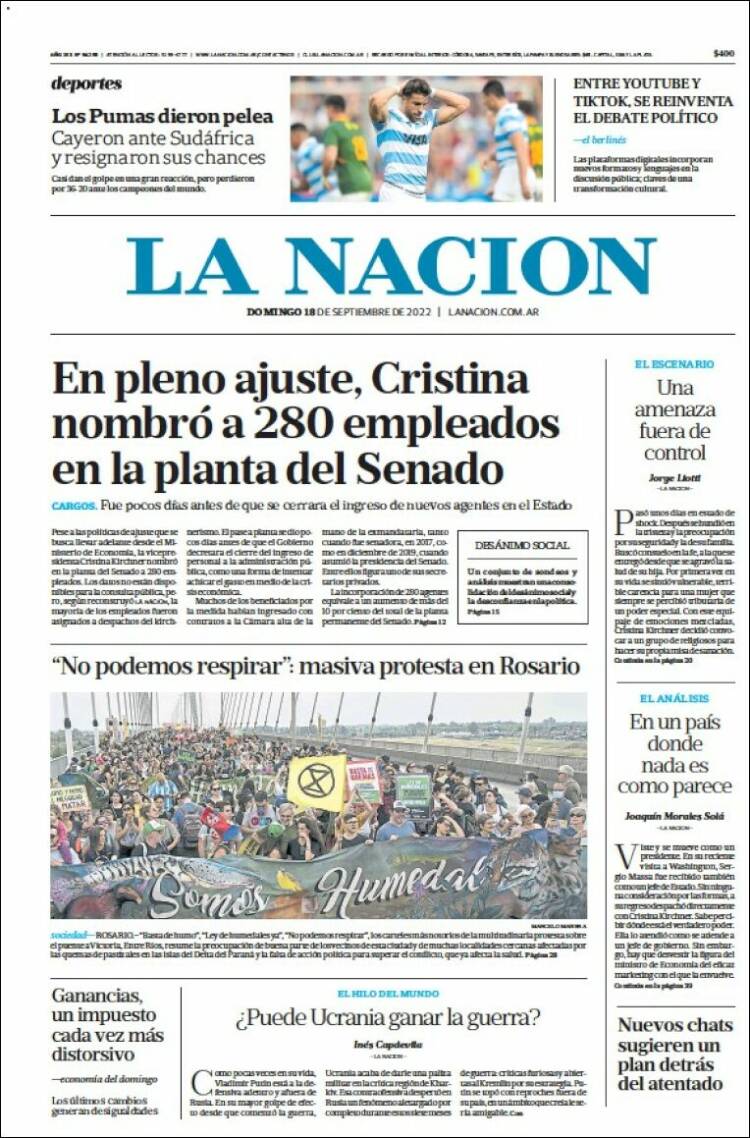 Portada de La Nación (Argentina)