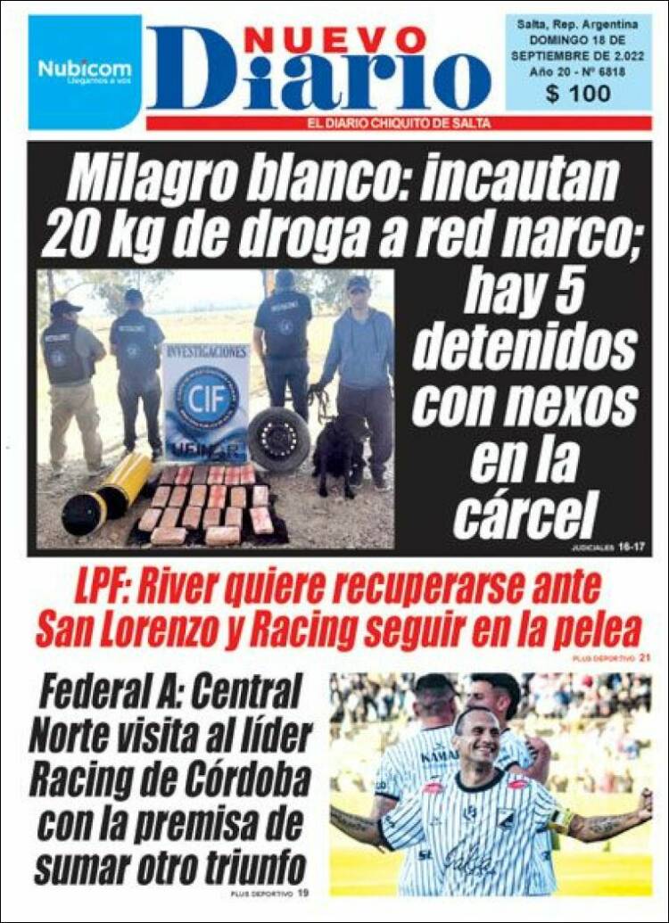 Portada de Nuevo Diario de Salta (Argentina)