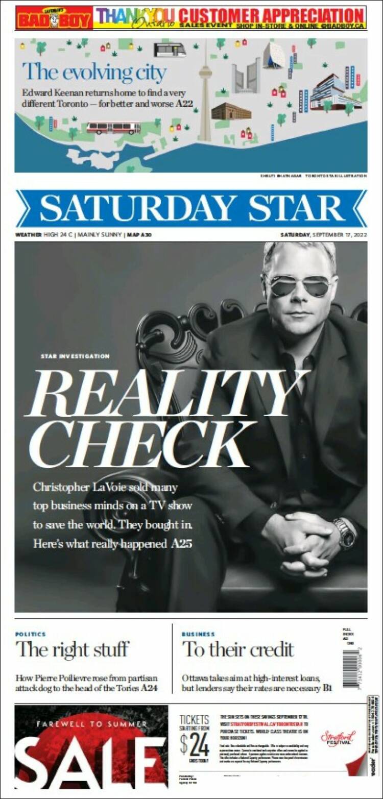 Portada de The Toronto Star (Canadá)