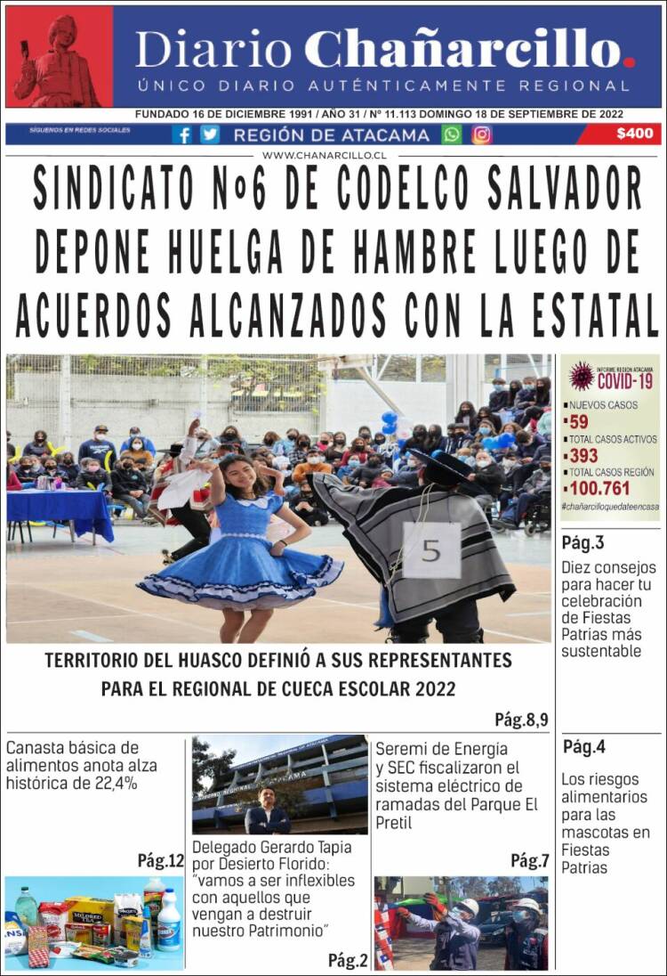 Portada de Diario Chañarcillo (Chile)