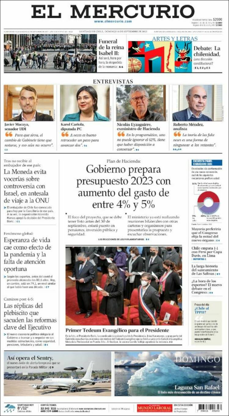 Portada de El Mercurio (Chile)