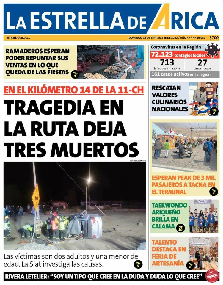 Portada de La Estrella de Arica (Chile)