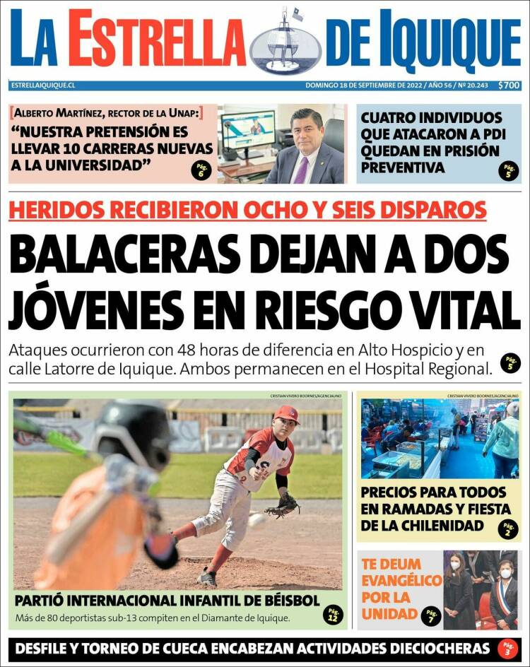 Portada de La Estrella de Iquique (Chile)