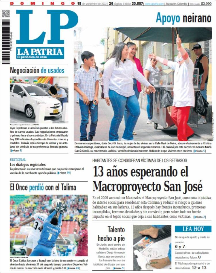 Portada de La Patria (Colombia)