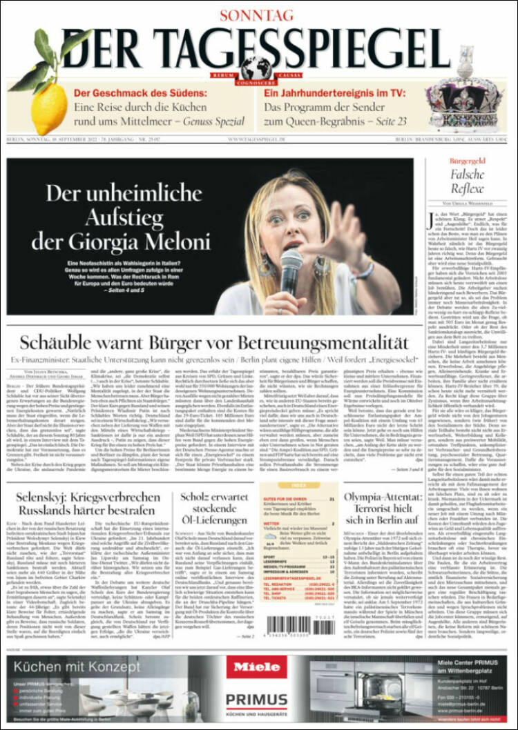 Portada de Der Tagesspiegel (Alemania)