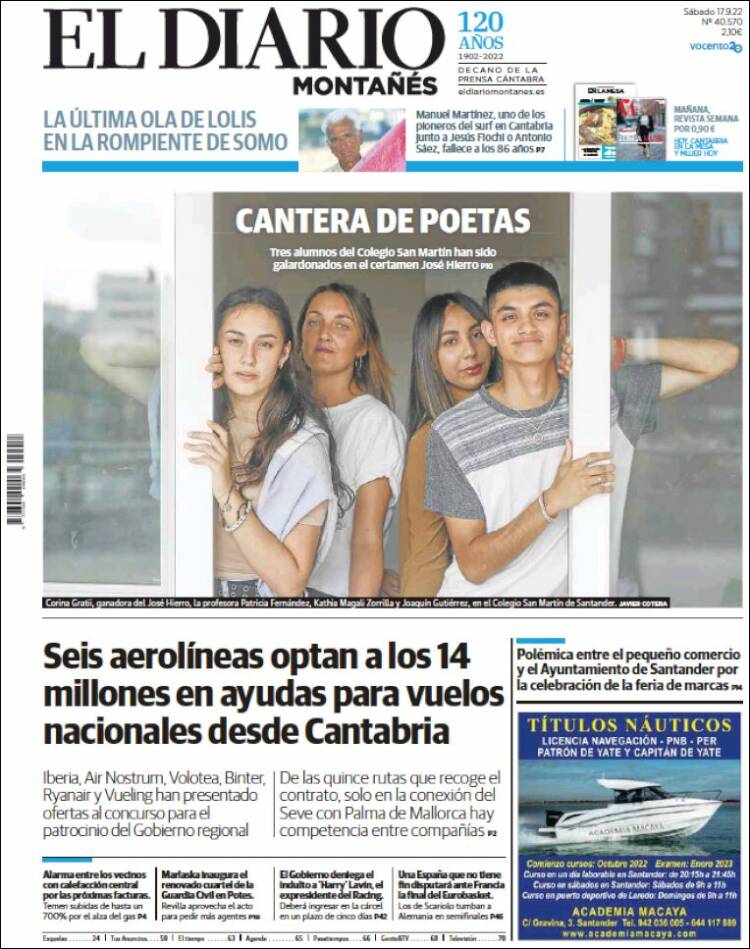 Portada de El Diario Montañés (España)